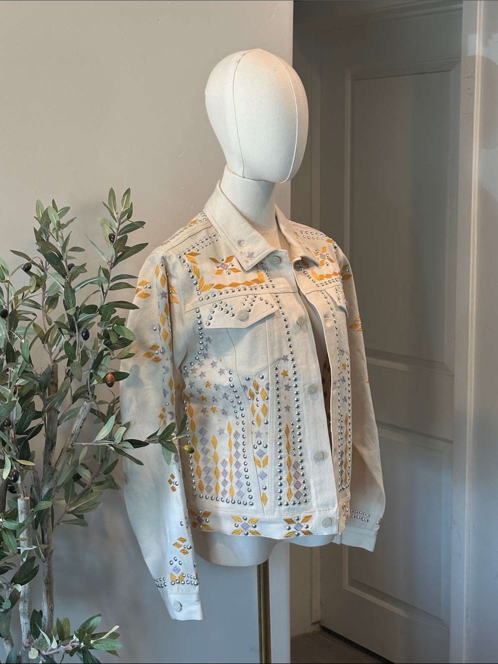 MOTHER The Bruiser Appliquéd Studded Denim Jacket New! - Picture 8 of 16